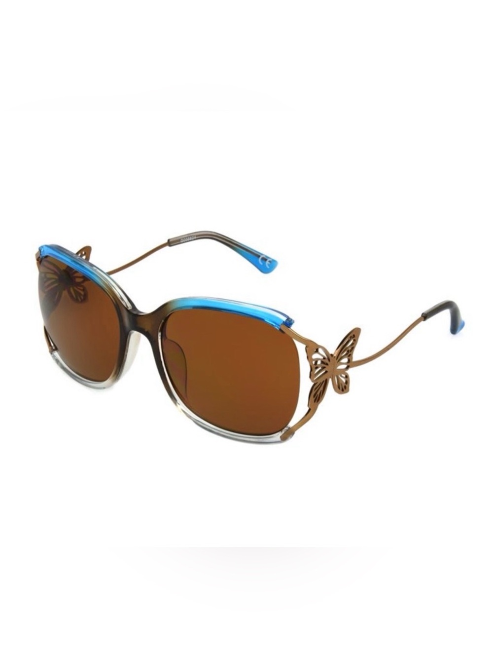 Y2k Butterfly Sunglasses w/ Gradient Brown Lenses & Trim Accents